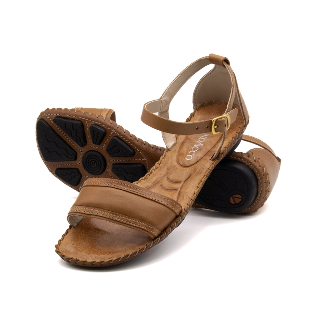 Sandália Rasteira Jade em Couro Bravvo Tan - 12414BT