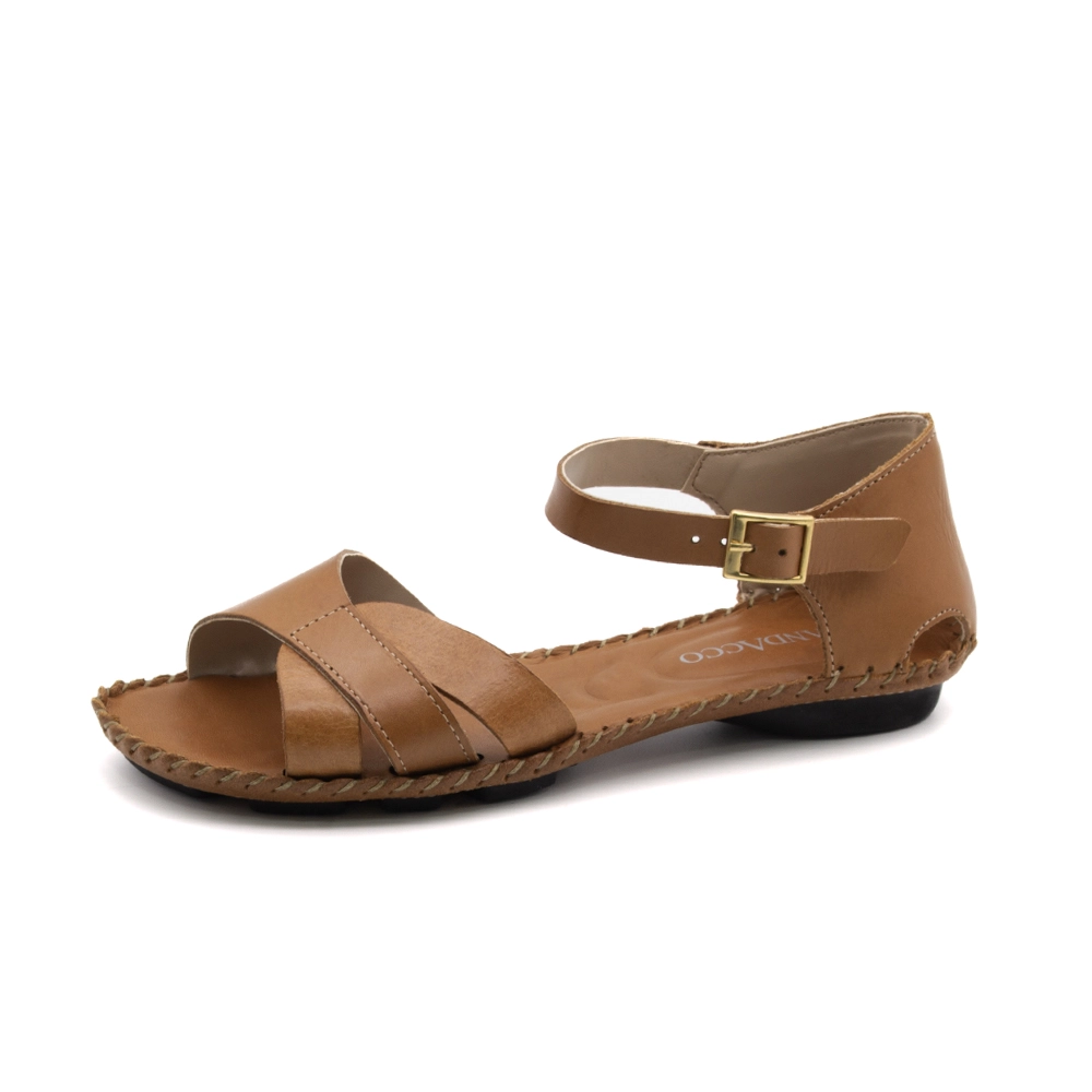 Sandália Rasteira Jade em Couro Bravvo Tan - 12415BT