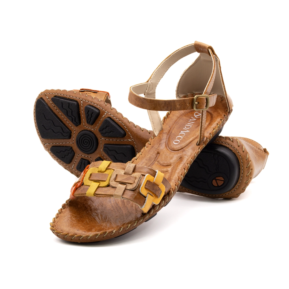 Sandália Rasteira Jade em Couro Crush Caramelo - 12374CC