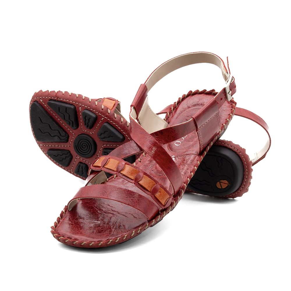 Sandália Rasteira Jade em Couro Crush Rosso - 12407CR