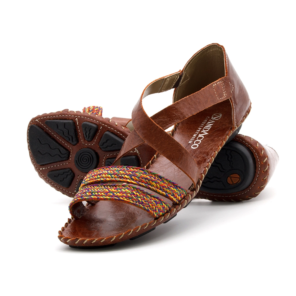 Sandália Rasteira Jade em Couro Crush Rust - 12346CR