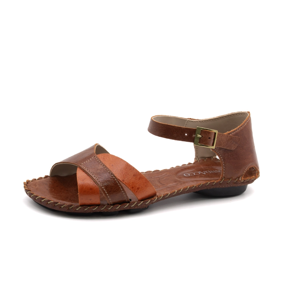 Sandália Rasteira Jade em Couro Crush Rust - 12415CR