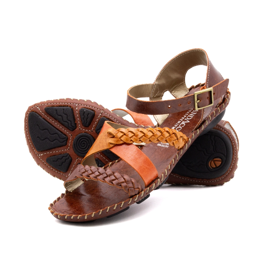 Sandália Rasteira Jade em Couro Crush Rust Mango - 12357CR