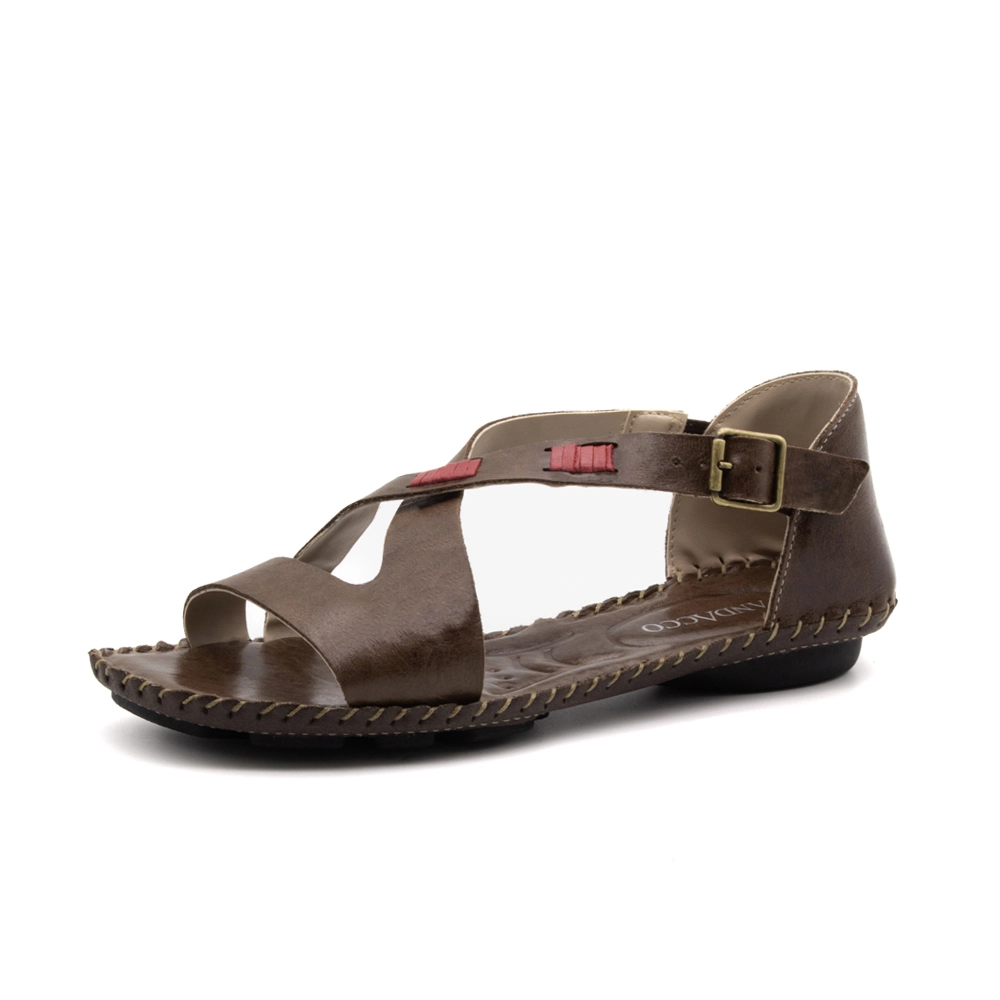 Sandália Rasteira Jade em Couro Crush Tabaco - 12393CT