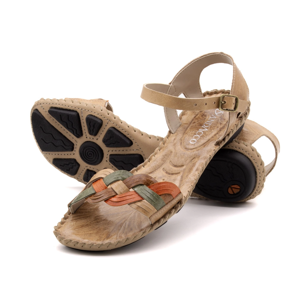 Sandália Rasteira Jade em Couro Crush Tapioca - 12399CT