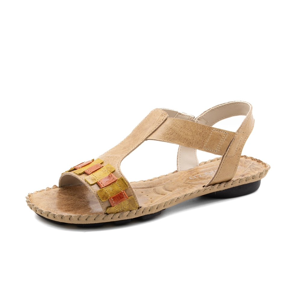 Sandália Rasteira Jade em Couro Crush Tapioca - 12403CT