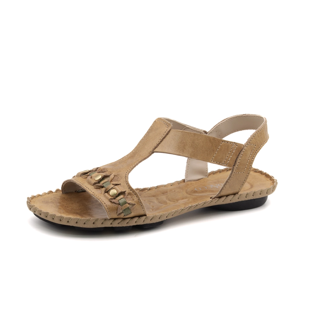 Sandália Rasteira Jade em Couro Crush Tapioca - 12412CT