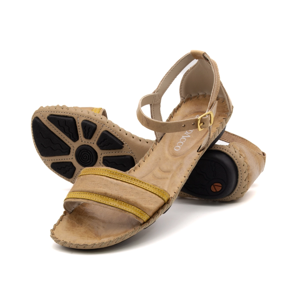 Sandália Rasteira Jade em Couro Crush Tapioca - 12414CT