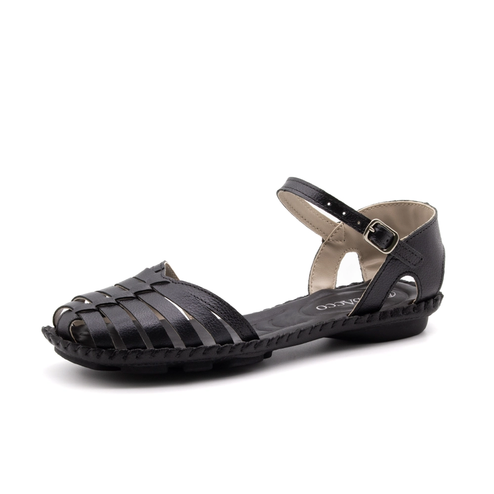 Sandália Rasteira Jade em Couro Solare Preto - 1219SP