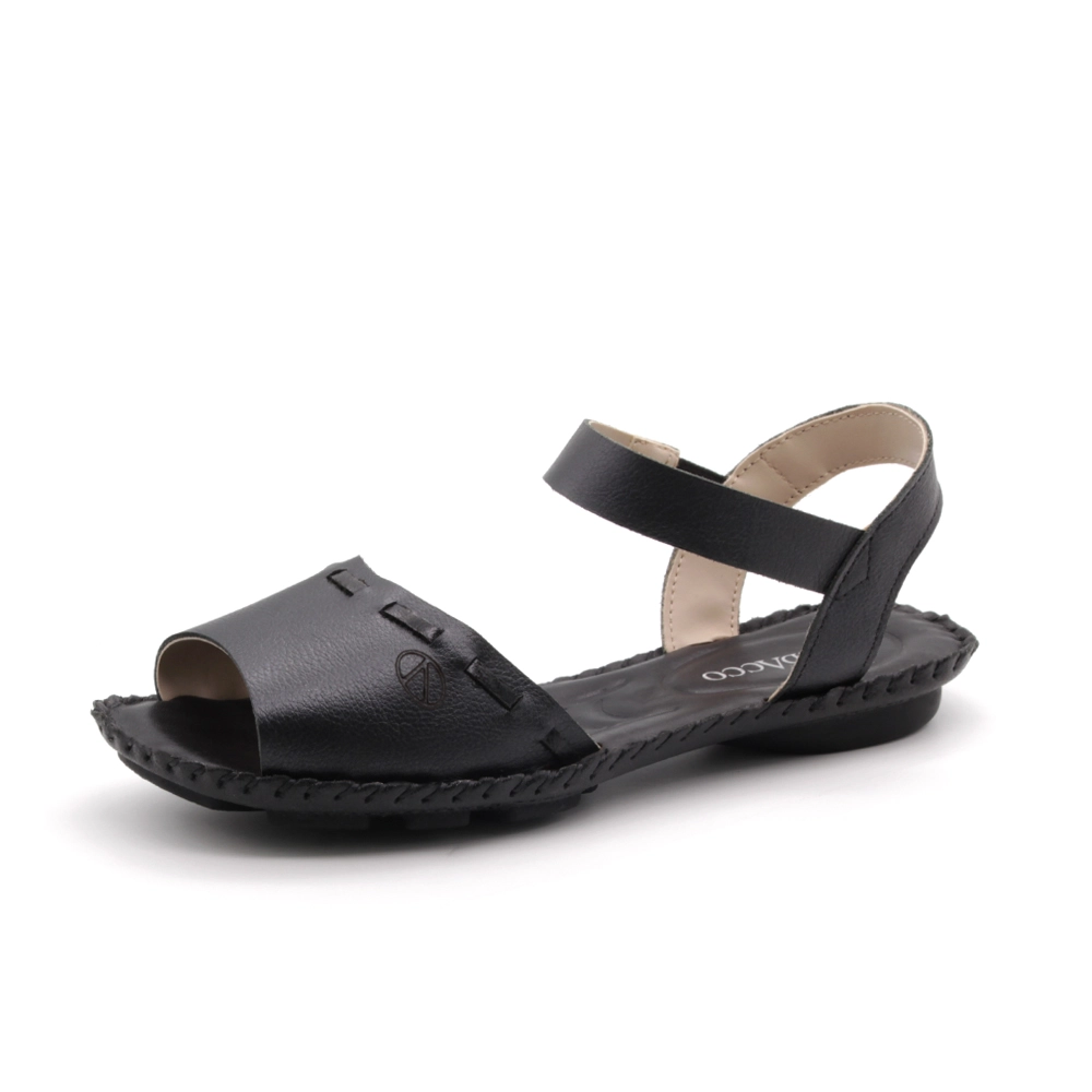 Sandália Rasteira Jade em Couro Solare Preto - 12352SP