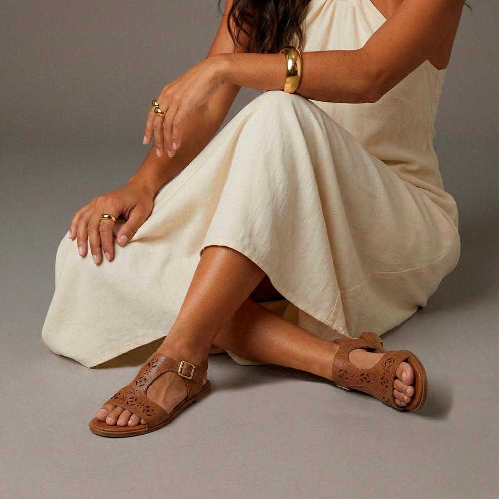 Sandália Rasteira Lisboa em Couro Crush Rust - 18151CR Sandália Rasteira Lisboa em Couro Crush Rust - 18151CR