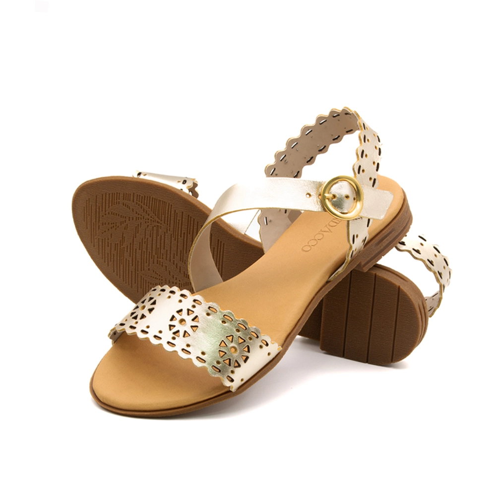 Sandália Rasteira Lisboa em Couro Metalic Ouro - 18161MO