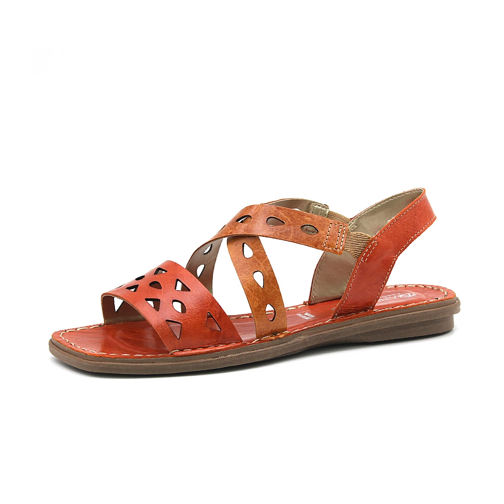 Sandália Rasteira Valira em Couro Crush Laranja Mango - 15137CLL