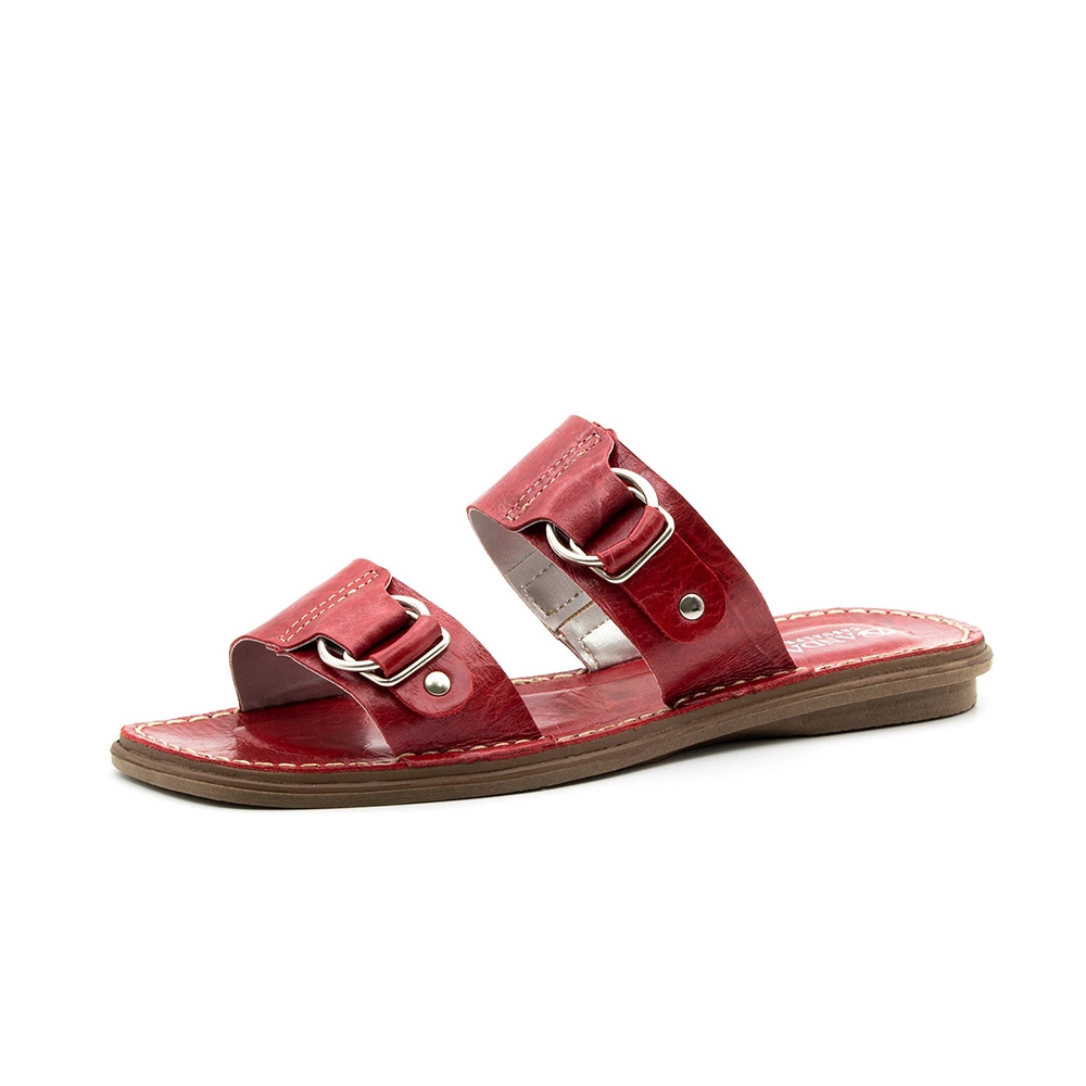 Sandália Rasteira Valira em Couro Crush Rosso - 15132CR