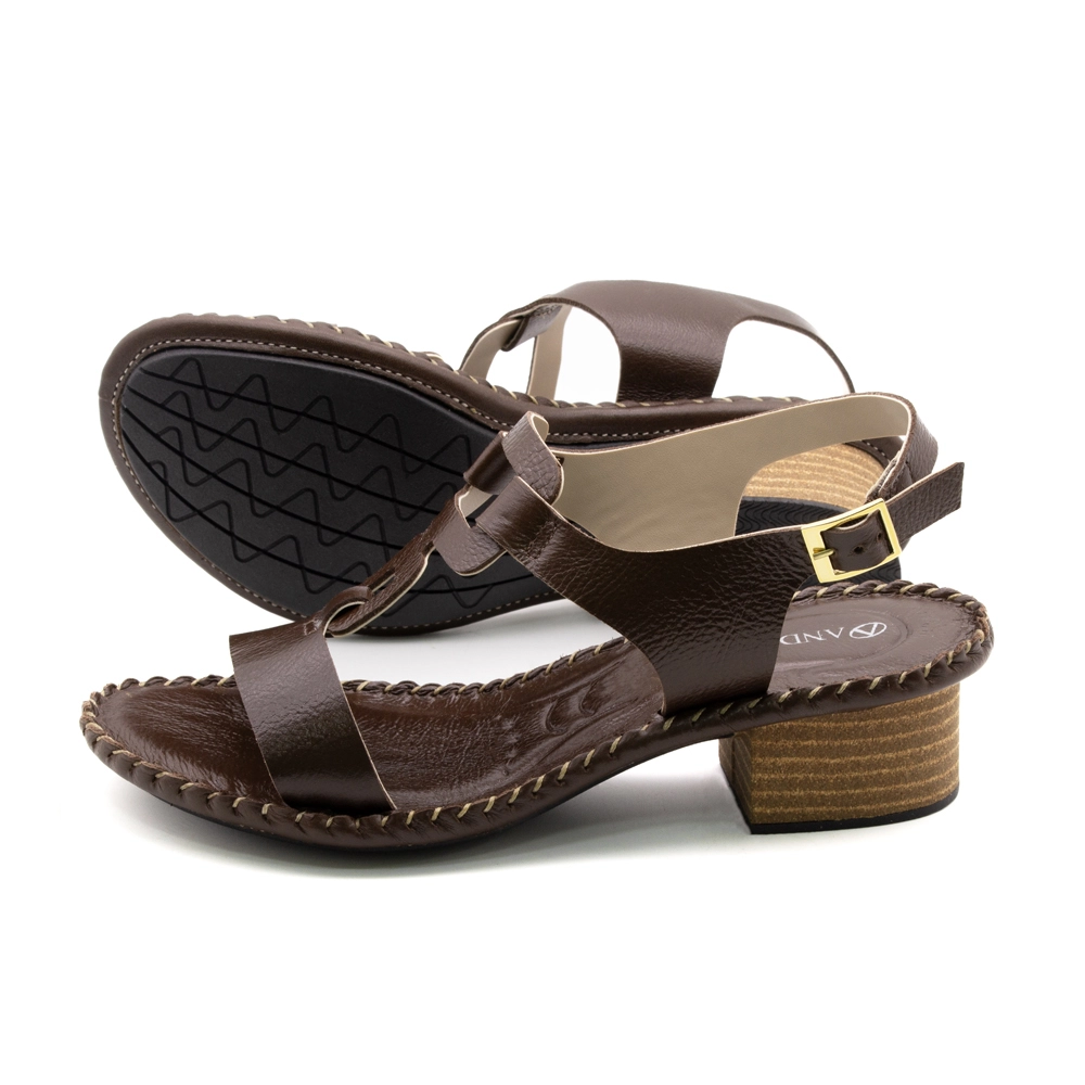 Sandália Salto Clarita em Couro Alfa Café - 16134AC