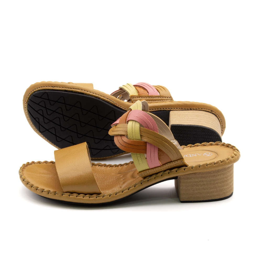 Sandália Salto Clarita em Couro Alfa Cheddar - 16129AC