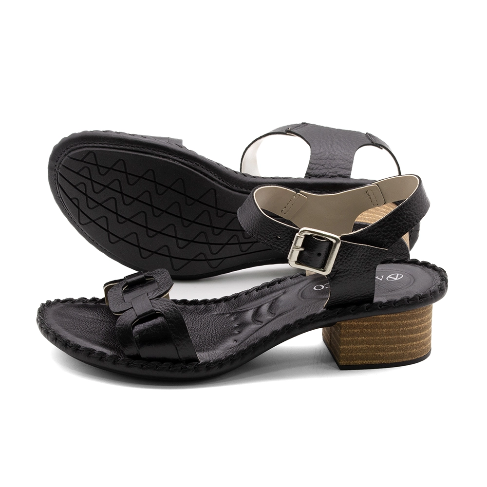 Sandália Salto Clarita em Couro Alfa Preto - 16135AP