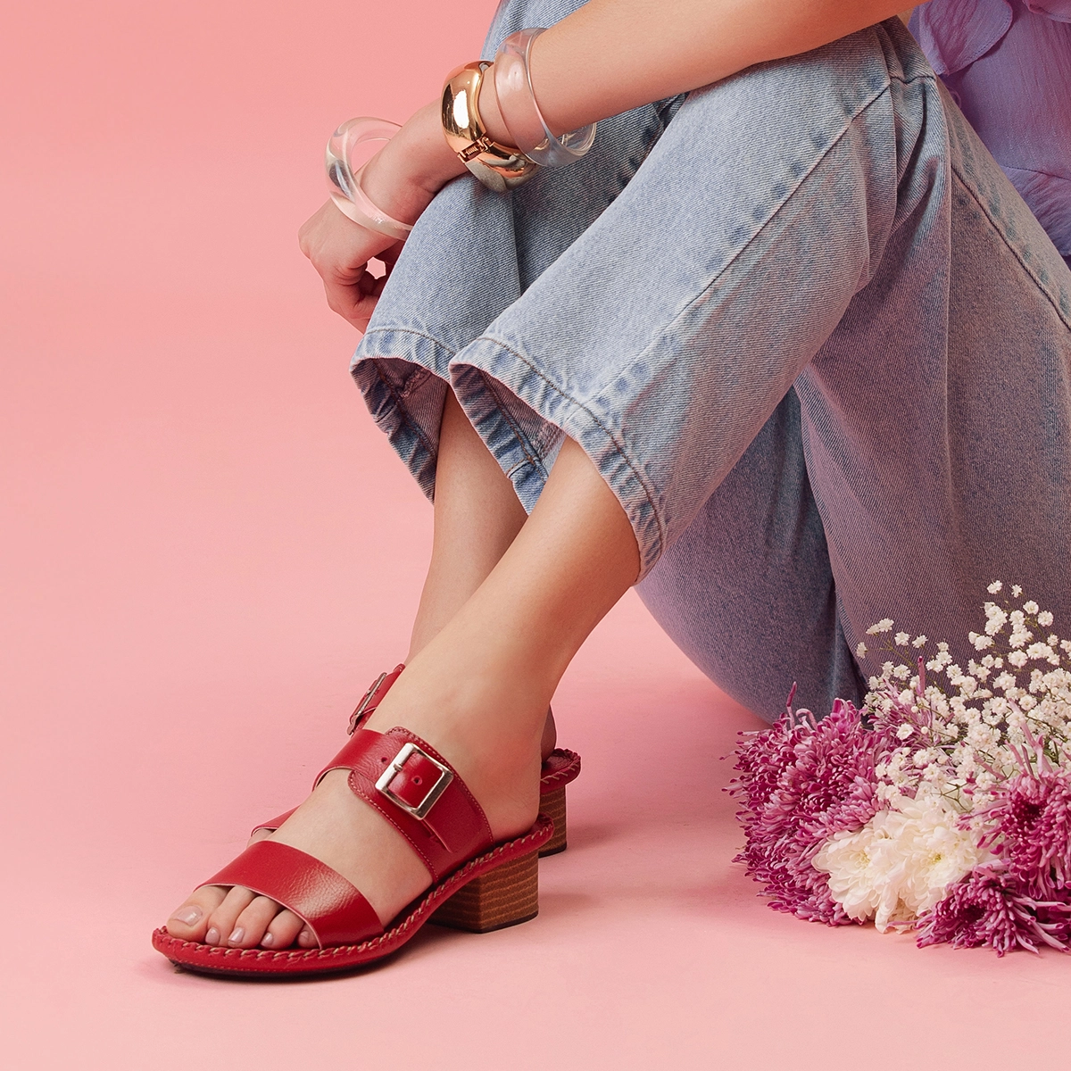 Sandália Salto Clarita em Couro Alfa Rubi - 16128AR