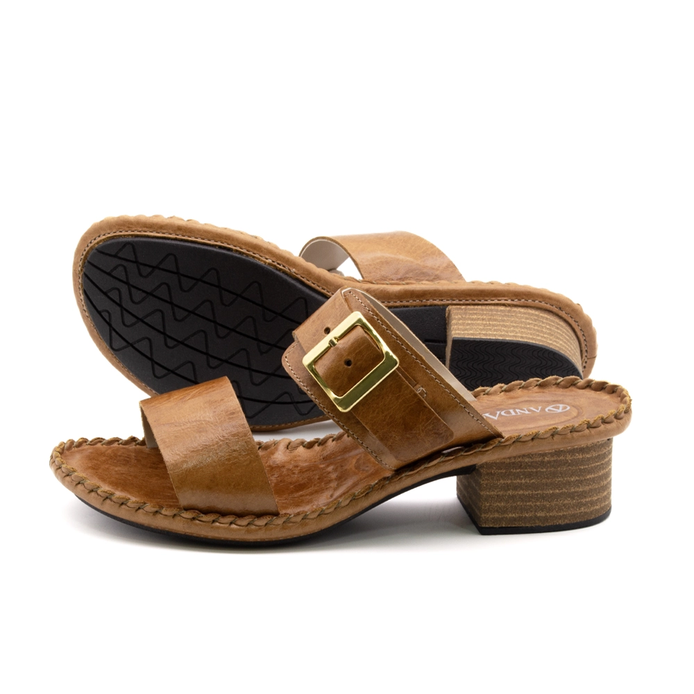 Sandália Salto Clarita em Couro Crush Caramelo - 16128CC