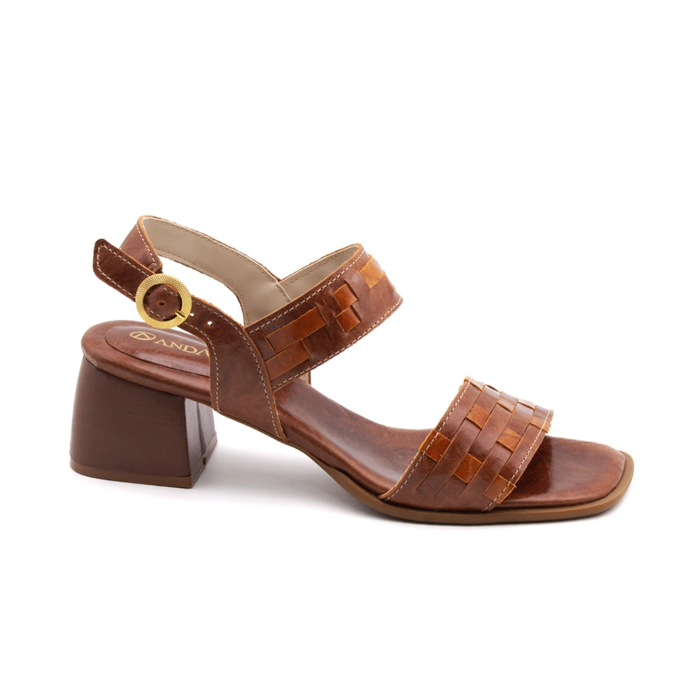 Sandália Salto Mel em Couro Crush Rust - 15174CR Sandália Salto Mel em Couro Crush Rust - 15174CR