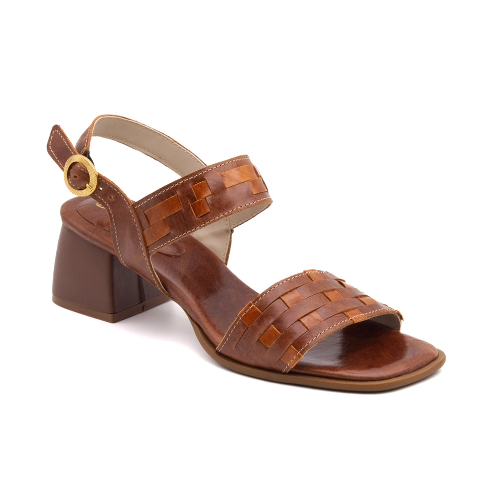 Sandália Salto Mel em Couro Crush Rust - 15174CR