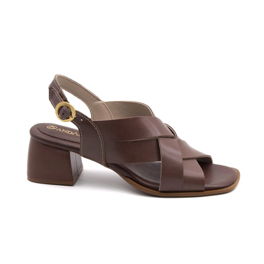 Sandália Salto Mel em Couro Glaze Chocolate - 15171GC