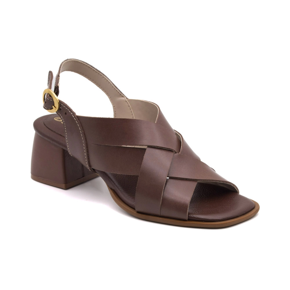Sandália Salto Mel em Couro Glaze Chocolate - 15171GC