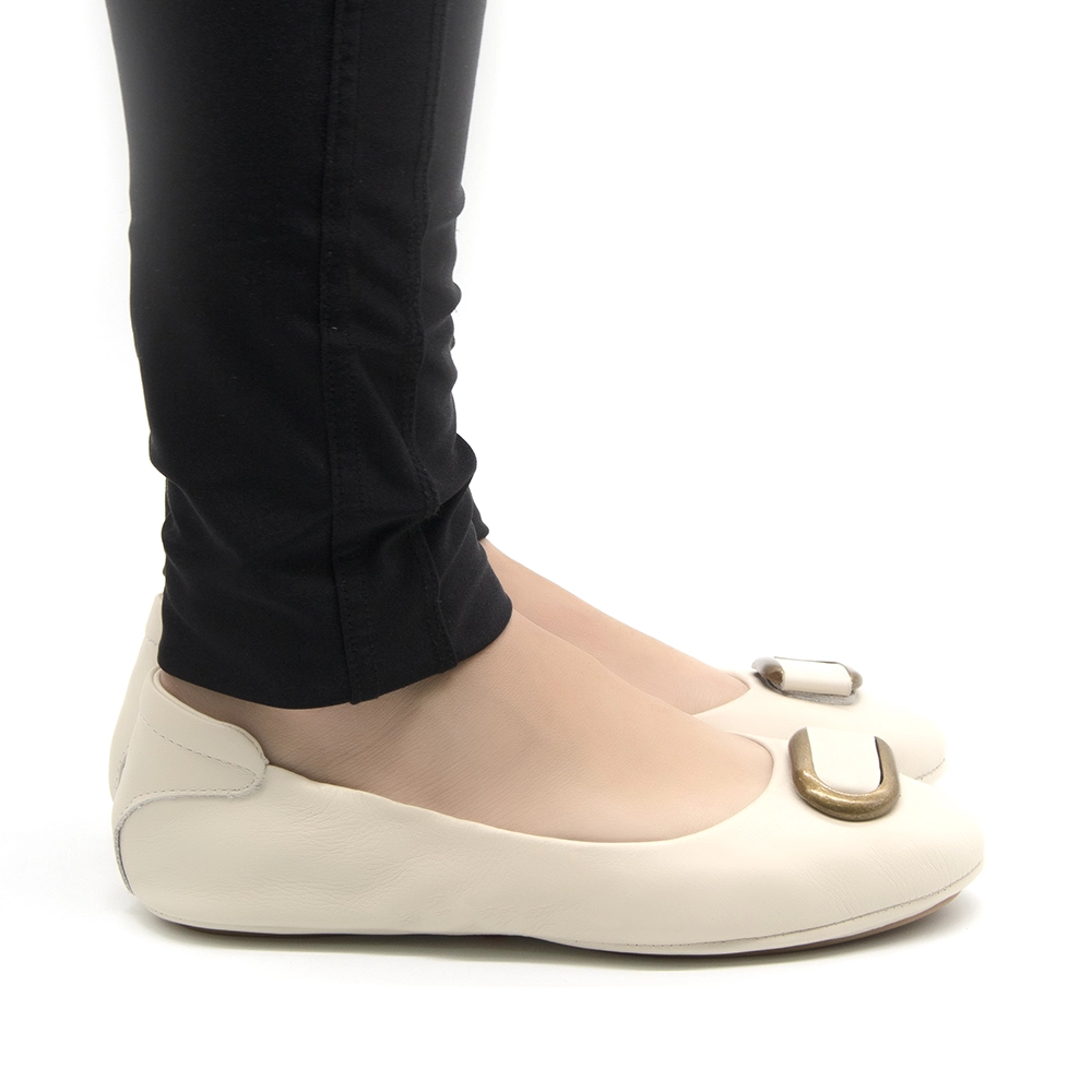 Sapatilha Feminina Cora em Couro Alfa Off White - 1351AO