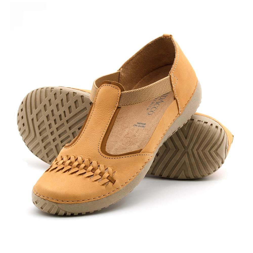 Sapatilha Feminina Lis em Couro Nobuck Caramelo Duna - 6729ND