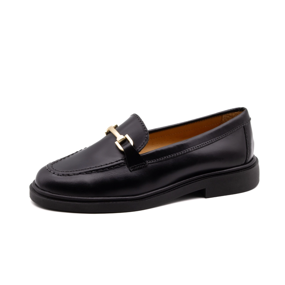 Sapato Feminino Loafer em Couro Box Preto - 3901BP