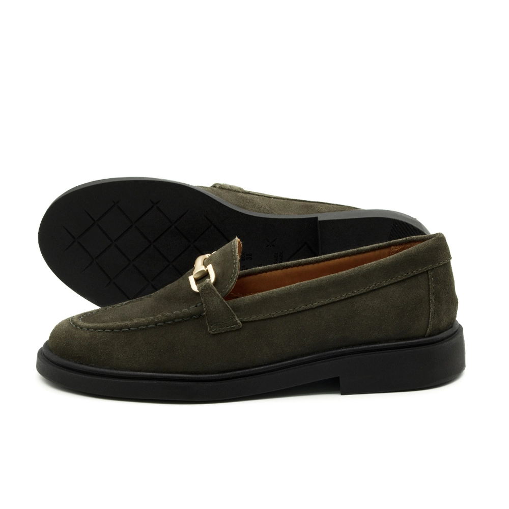 Sapato Feminino Loafer em Couro Camurça Musgo - 3901CM