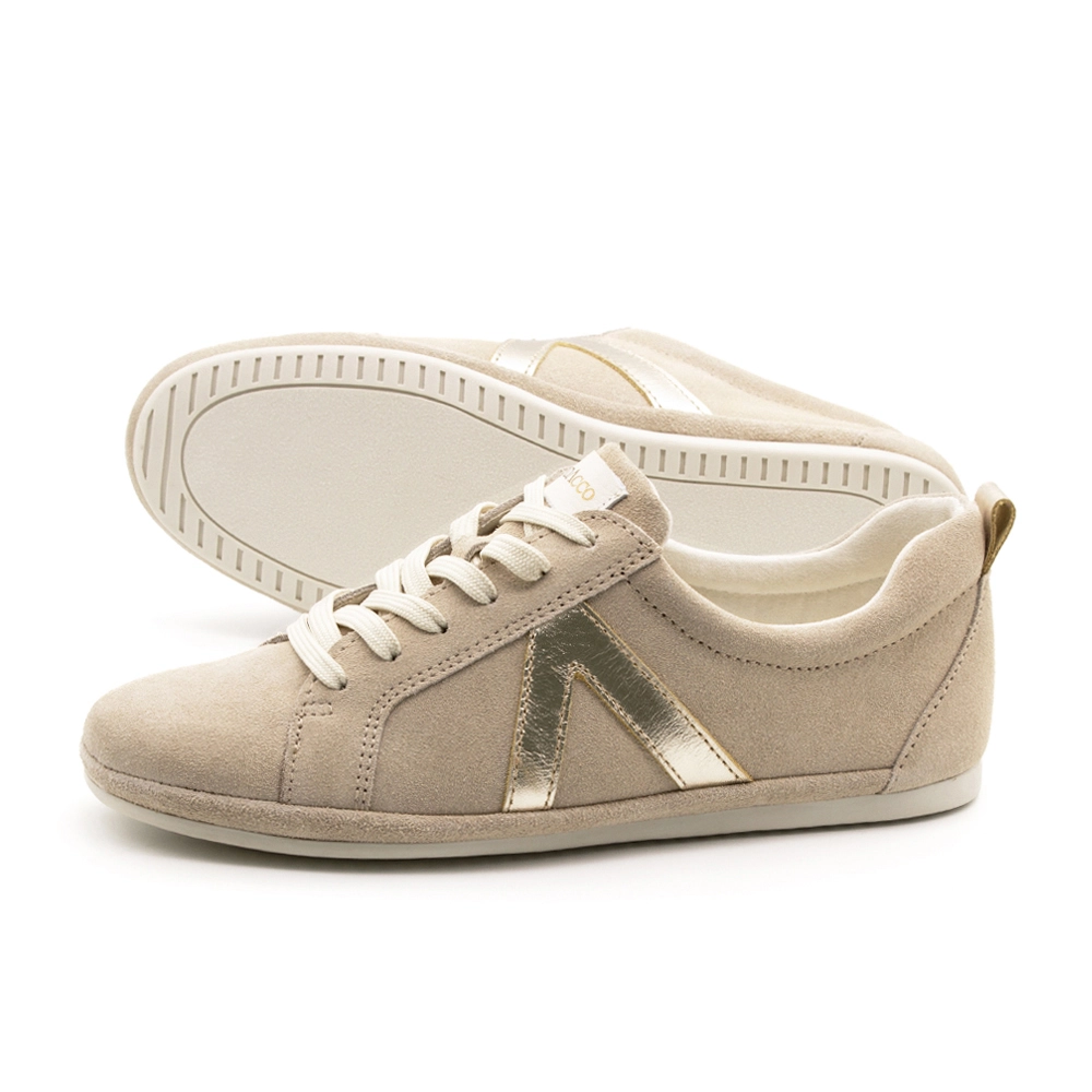 Tênis Feminino Easy em Couro Camurça Bege - 6638CB