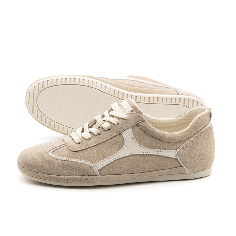 Tênis Feminino Easy em Couro Camurça Bege - 6639CB