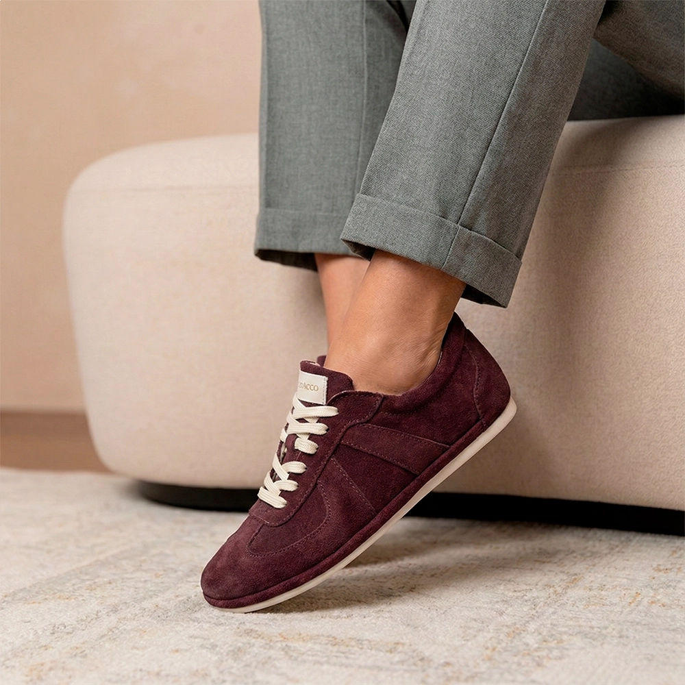 Tênis Feminino Easy em Couro Camurça Bordo - 6640CB