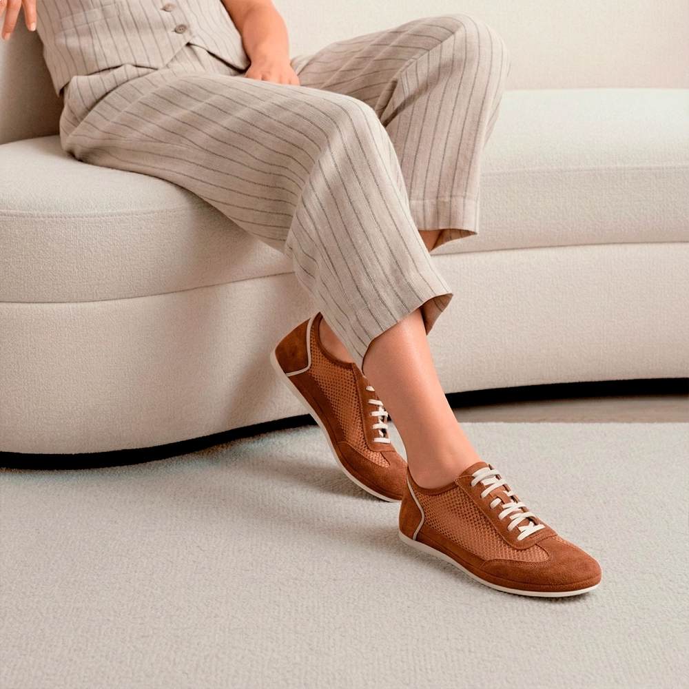 Tênis Feminino Easy em Couro Camurça Marrom - 6633CK