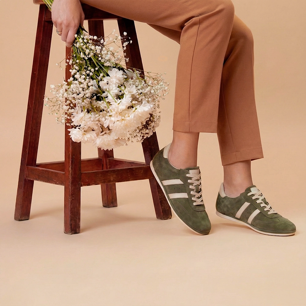 Tênis Feminino Easy em Couro Camurça Musgo - 6642CM