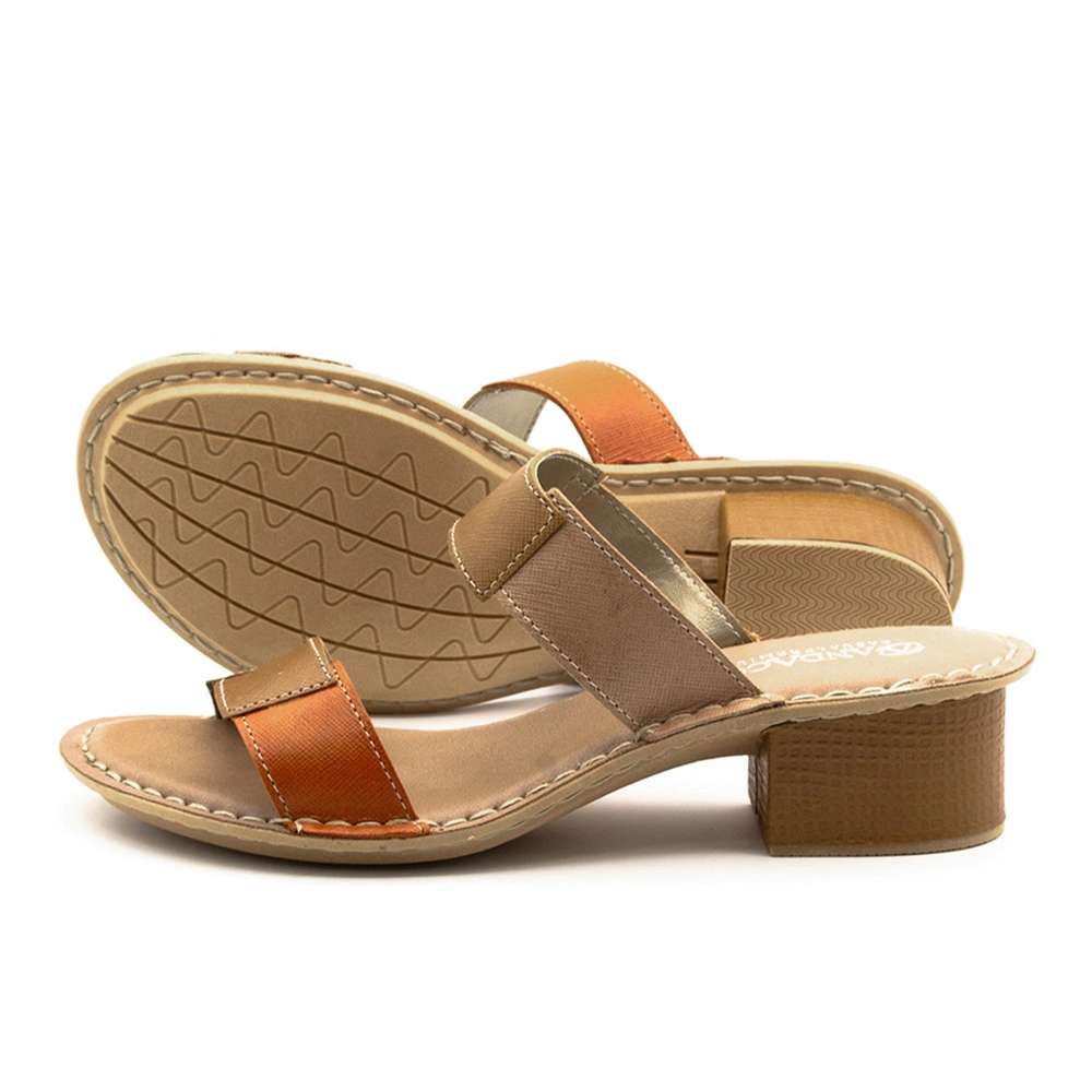 Tamanco com Salto Bloco Ágape em Couro Safira Bege - 16117SNG